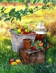 Falling For Apples, Pat Konicki, Wall Decor Art Print Poster 14″ x 11″ 1459