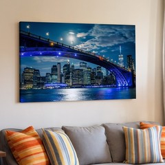 Wall Art Stunning Nighttime Cityscape Featuring A Grand Bridge Illuminated In