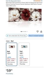 RyounoArt Framed Floral Canvas Painting Horizontal 16×48 Red White Brown