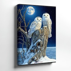 Wall Art Snowy Owls Moonlit Winter Night Landscape Canvas Print Decor 16×20