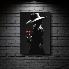 Red Rose & Silhouette Woman – Black and White Canvas | Gothic Wall Art