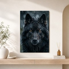 BlackWolf Portrait Canvas Wall Art Dark Wolf Rain Print Wildlife Animal Wall8*12