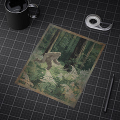 Vintage YETI Sasquatch Wall Art, Bigfoot Jungle Nature Decor, Cryptid Tree Print