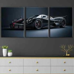 3pcs Abstract Black Cool Sports Car Racing Car Wall Art Canvas Unframed/Framed