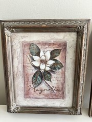 Set of 2 Magnolia Floral Print Home Interiors Framed Wall Art Decor 10 x 12.5″