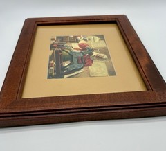 Vintage Christmas🎄SANTA MAKING TOYS FRAMED ART Rocking Horse GUC Cute Holiday