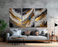 Grey and Gold Abstract Large 3-Panel Canvas Print, Home Decor Neutral Wall Art