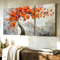 3 Pieces Vibrant Autumn Tree Abstract Large Wall Art Set for Living Set Of 3