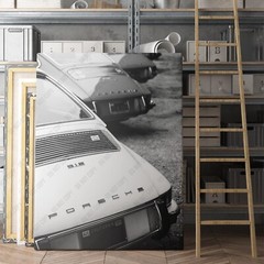 Porsche 911 Parking Lot Vintage White Sports Cars Canvas Wall Art Print