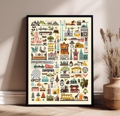Disney Parks Icons Poster, Theme Park Travel Wall Art, Magic Kingdom
