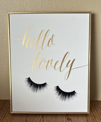 EUC Elegant Glam “Hello Lovely” Black Glitter Gold Framed Wall Art Room Decor