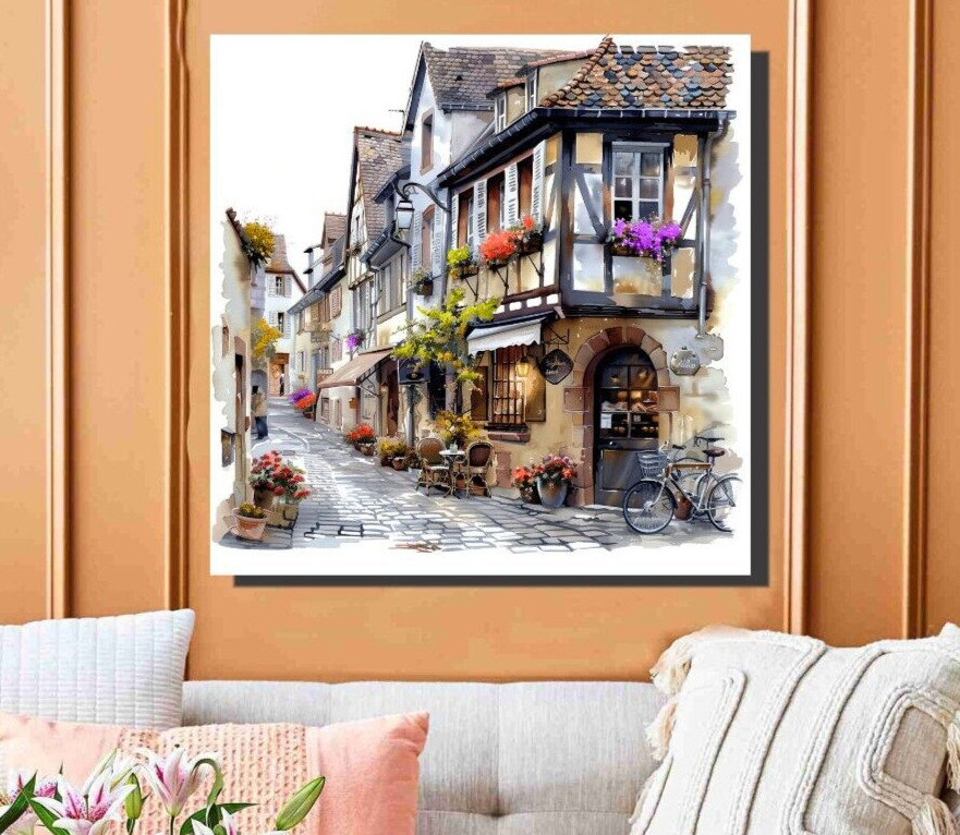 France Street Of Paris Gallery Canvas Or Poster wall art Floral Flowers Accents