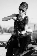Sarah Connor Terminator 2 Cigarette Gun Premium Movie Poster Fan Gift