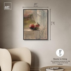 Flowers on a Window Ledge 1861 Canvas Floral Classic Art, Black Frame, 24 x 30