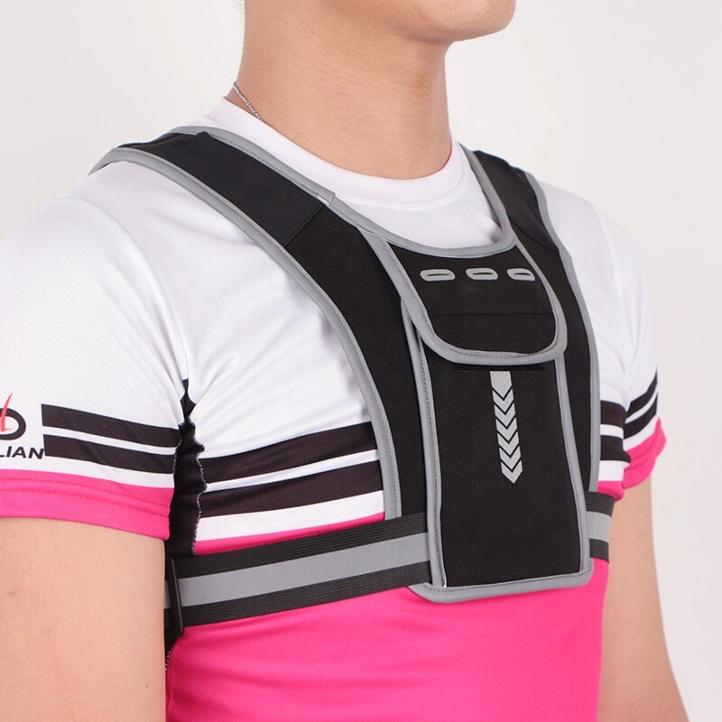 Sports unisex safety backpack reflective running vest with bottle, phone holder