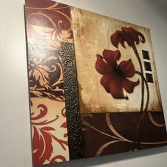 Contemporary Floral Canvas Print Square Art Red Brown Beige Black Decorative