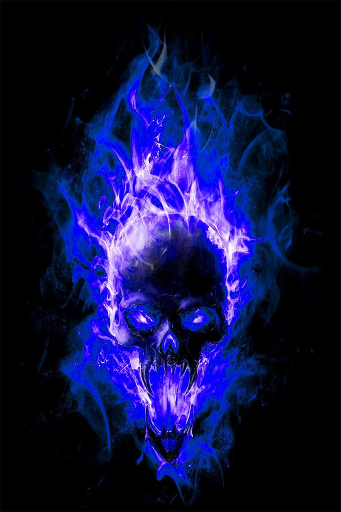 Blue Skull Blacklight Fantasy Artwork Colorful Wall Art Home Deco – POSTER 20×30