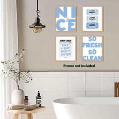 Trendy Retro Funny Bathroom Canvas Wall Art Prints 8×10 Inch Set of 4, Light Blu