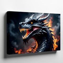 Fierce Dragon Emerges From Swirling Flames, Its Intricately Detailed Wall Art