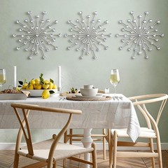3 Pack Silver Starburst Wall Art Metal 18in Crystal Rhinestones Home Decor