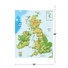 United Kingdom Ireland Scotland Topographical City Atlantic Ocean Map Cool Wall