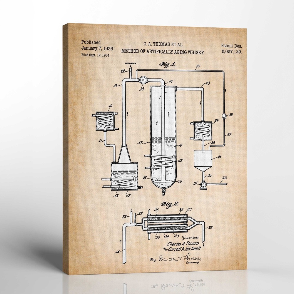 Bar Decorations for the Home Bar Set, Aging Whiskey Patent Canvas Print