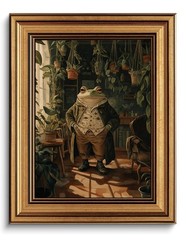 Vintage Gold Framed Wall Art Whimsical Frog Botanical Canvas Art Prints Anima…