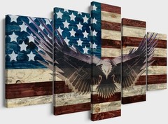 5-Panel Framed American Flag Canvas Wall Art with Bald Eagle & Wooden Frame -…
