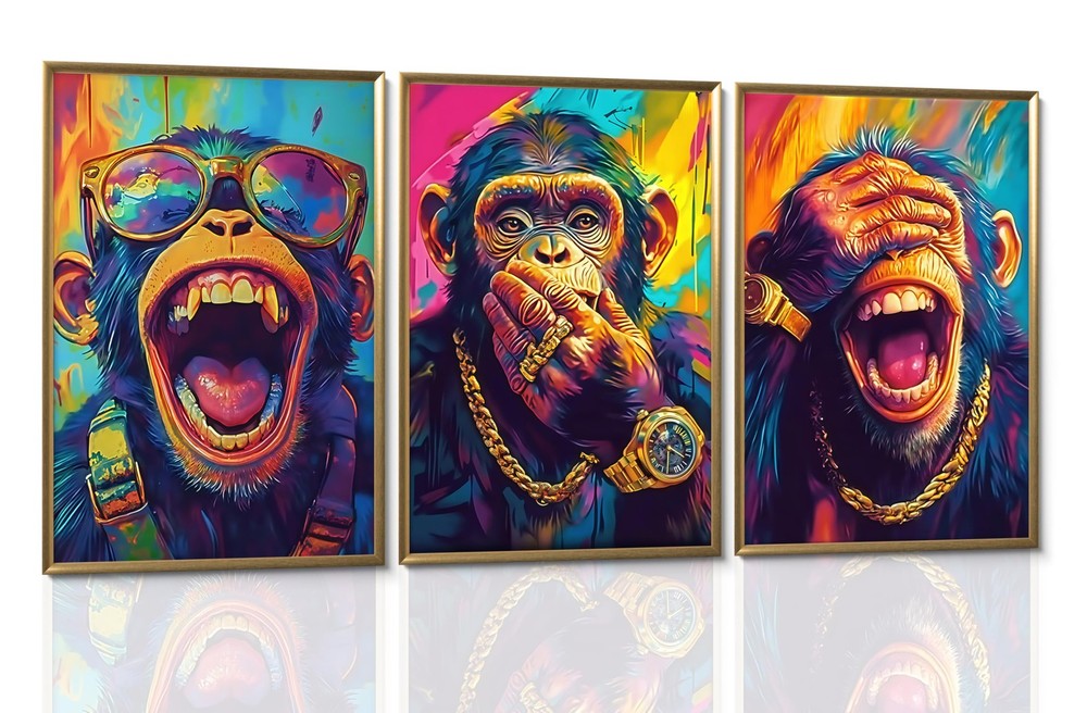 3Pcs Colorful Monkey Wall Art Canvas Graffiti Style Posters Hip Hop Pop Art C…