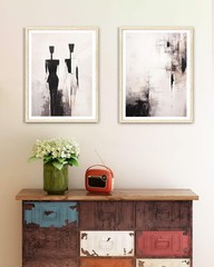 Abstract Wall Art Japandi Minimalist Home Decor Neutral Beige Oak Frame 12×16