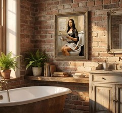 Vintage Gold Framed Mona Lisa Canvas Wall Art Funny Bathroom Mona Lisa Pictur…