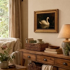 Gold Framed Vintage Swan Wall Art Moody Swan Oil Painting Picture Wall Decor …
