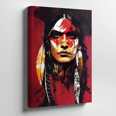Native American Warrior Face Paint And Feathers Canvas Wall Art Painting Print