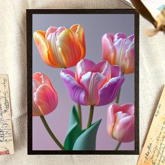 Framed Canvas Gradient Pink Orange Purple Tulip Soft Pastel Floral Decor