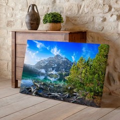 Mountain Landscape Canvas Wall Art Pine Trees Crystal Clear Lake Nature Print