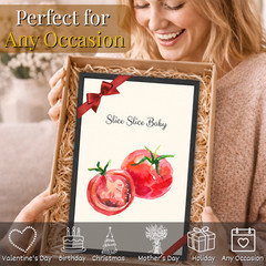 Slice Slice Baby Framed Kitchen Wall Art Tomato Poster Funny Food Quote Gift