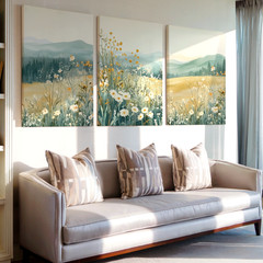 3 Pieces Serene Landscape Wildflowers Large Wall Art Set for Living Set Of 3