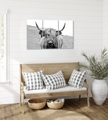 High-Resolution Highland Cow Canvas Art 3 Piece 24×36″ Western Living Room