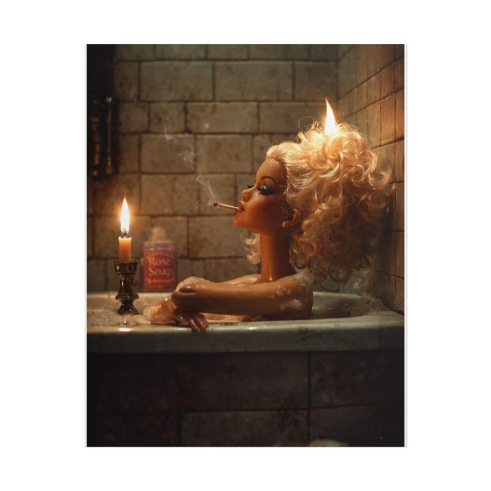 Barbie Doll Bath Scene Rolled Poster Candlelit Retro Bathroom Wall Art -Unframed