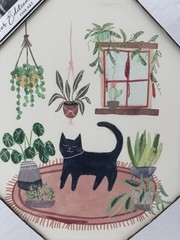 Canvas Art NEW Urban Jungle Artist Mary Urban Black Kitty Cat Botanical14”x 11”