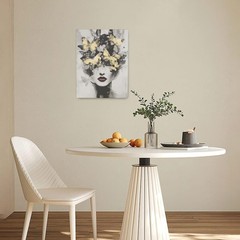 Gold Butterfly Woman Wall Art Black White Female Decor Modern Grey Print