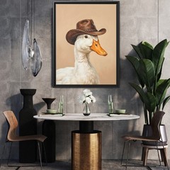 Funny Duck Wearing Cowboy Hat Canvas Print, Quirky Animal Portrait Painting