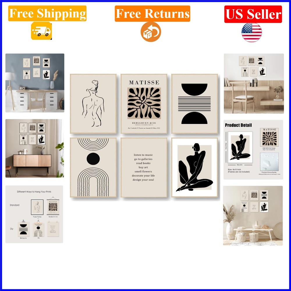 8x10in Unframed Matisse Wall Art Prints Set – Abstract Leaf Women, Beige & Bl…