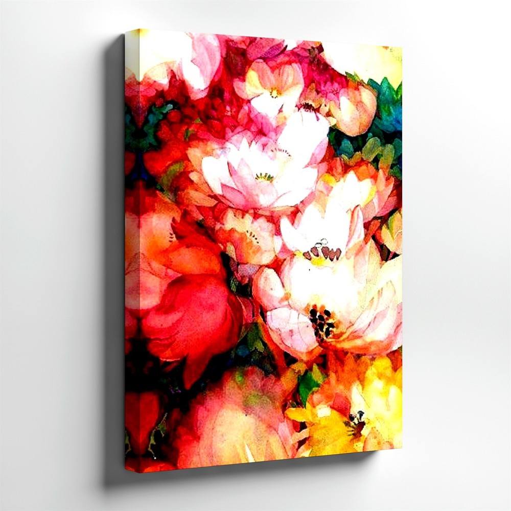 Canvas Floral Watercolor Painting Pink White Blossoms Abstract Room Home Print