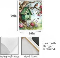 16×20 Green Birdhouse Canvas Print Wall Art