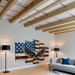 5-Panel Framed American Flag Canvas Wall Art with Bald Eagle & Wooden Frame -…