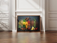 Dark Moody Culinary Spices Wall Art, Colorful Herbs and Seasonings Food Photo