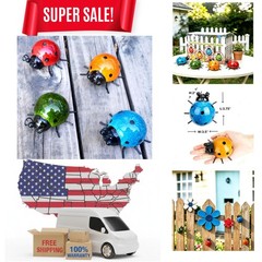 Multicolor Ladybug Outdoor Wall Art Set of 4 – Perfect Gift for Garden Lovers