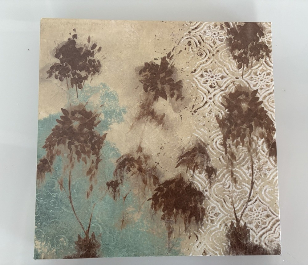 VTG Abstract Art Golden Teal Brown Simple Canvas Wall Portrait 12″x12″x2″