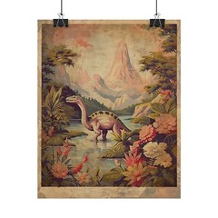 Vintage DINOSAUR BOTANICAL Wall Art, Jurassic Flower Decor, Dino Floral Print